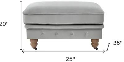 Tufted Velvet And Natural Rolling Cocktail Ottoman - Gray