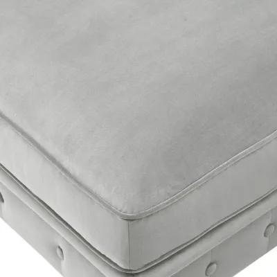 Tufted Velvet And Natural Rolling Cocktail Ottoman - Gray