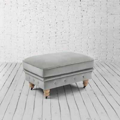 Tufted Velvet And Natural Rolling Cocktail Ottoman - Gray