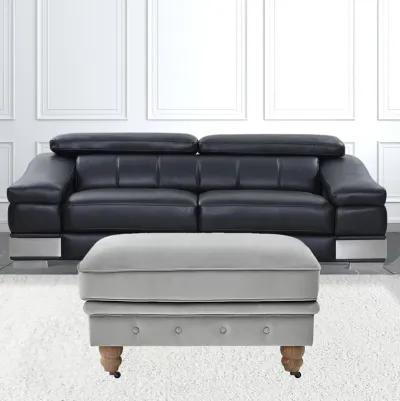 Tufted Velvet And Natural Rolling Cocktail Ottoman - Gray