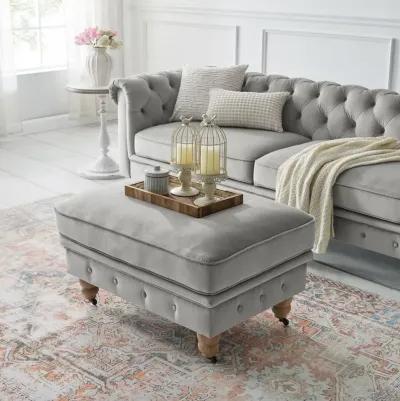 Tufted Velvet And Natural Rolling Cocktail Ottoman - Gray