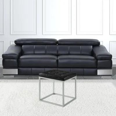 Faux Leather Cube Ottoman - Black / Gray