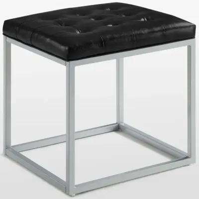 Faux Leather Cube Ottoman - Black / Gray