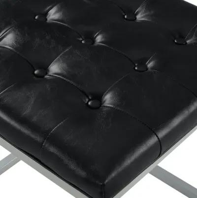 Faux Leather Cube Ottoman - Black / Gray