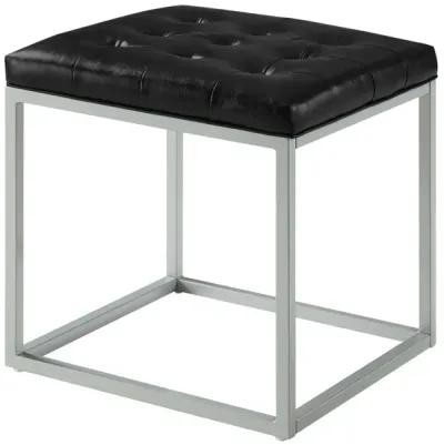 Faux Leather Cube Ottoman - Black / Gray