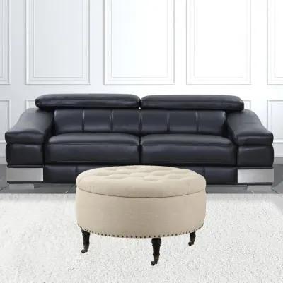 Linen Rolling Tufted Round Storage - Beige / Brown