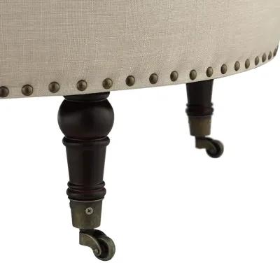 Linen Rolling Tufted Round Storage - Beige / Brown