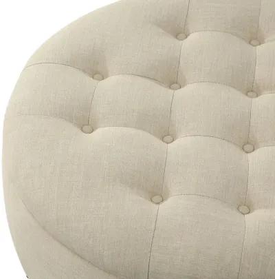 Linen Rolling Tufted Round Storage - Beige / Brown