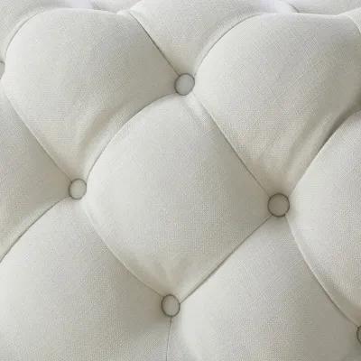 Linen Rolling Tufted Cocktail Ottoman - White