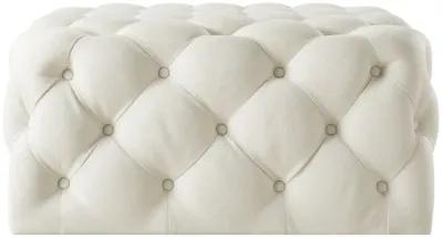 Linen Rolling Tufted Cocktail Ottoman - White