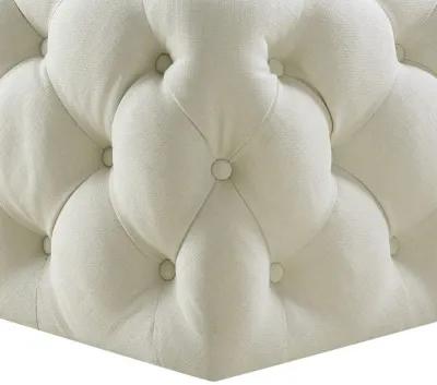 Linen Rolling Tufted Cocktail Ottoman - White