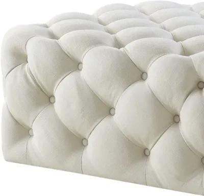 Linen Rolling Tufted Cocktail Ottoman - White