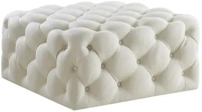 Linen Rolling Tufted Cocktail Ottoman - White