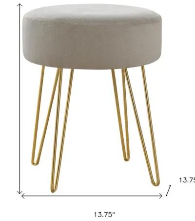 Velvet Round Ottoman - Beige / Gold