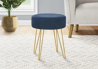 Velvet Round Ottoman - Blue / Gold