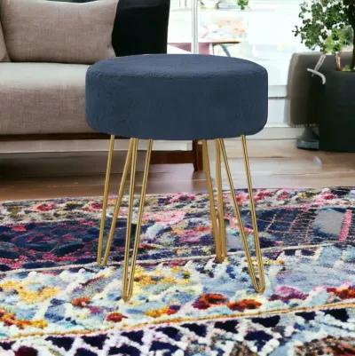 Velvet Round Ottoman - Blue / Gold