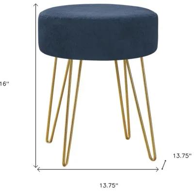 Velvet Round Ottoman - Blue / Gold