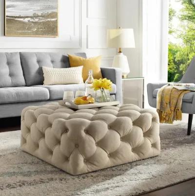 Linen Rolling Tufted Cocktail Ottoman - Beige