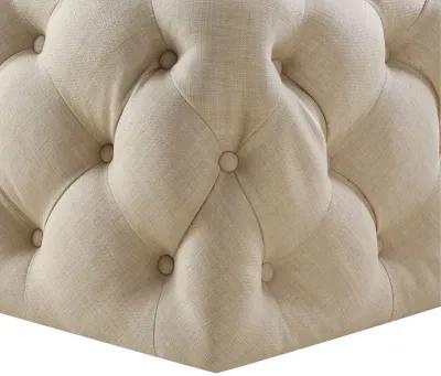 Linen Rolling Tufted Cocktail Ottoman - Beige