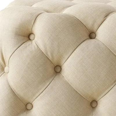 Linen Rolling Tufted Cocktail Ottoman - Beige