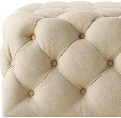 Linen Rolling Tufted Cocktail Ottoman - Beige