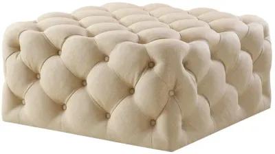 Linen Rolling Tufted Cocktail Ottoman - Beige