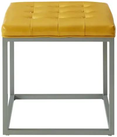 Faux Leather Cube Ottoman - Yellow / Gray