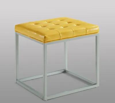 Faux Leather Cube Ottoman - Yellow / Gray