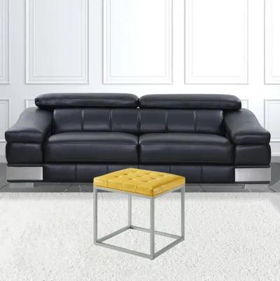 Faux Leather Cube Ottoman - Yellow / Gray