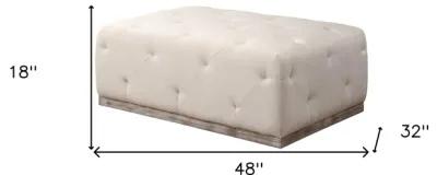 Velvet Tufted Cocktail Ottoman - Ivory / Brown