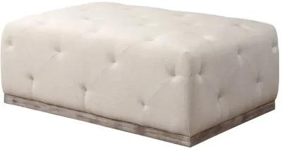 Velvet Tufted Cocktail Ottoman - Ivory / Brown