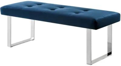 Upholstered Velvet Bench - Silver / Navy Blue