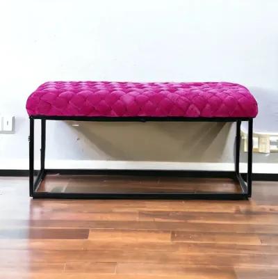 Upholstered Velvet Bench - Fuchsia / Black