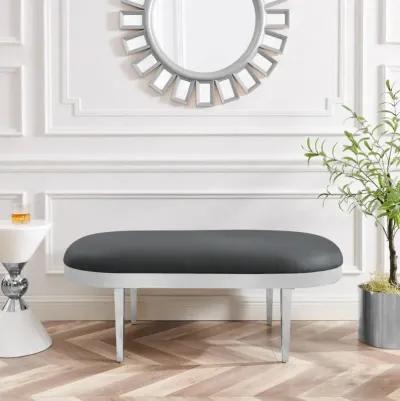 Upholstered Faux Leather Bench - Silver / Gray