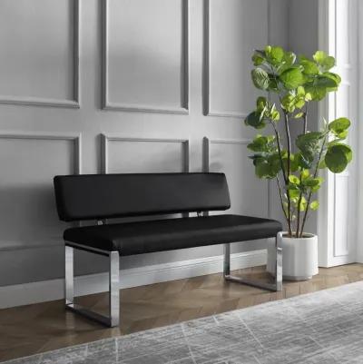 Upholstered Faux Leather Bench - Silver / Black