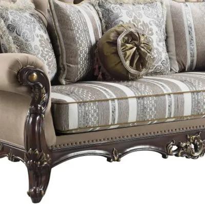 Linen Damask Sofa And Toss Pillows - Brown