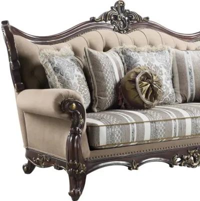 Linen Damask Sofa And Toss Pillows - Brown