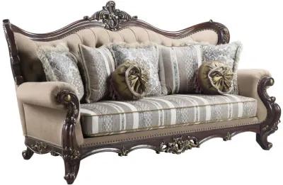 Linen Damask Sofa And Toss Pillows - Brown