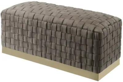 Upholstered Velvet Bench - Taupe / Gold