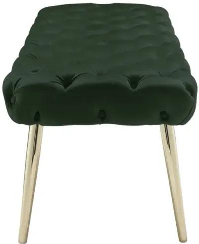 Velvet Upholstered Bench - Hunter Green / Gold