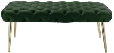 Velvet Upholstered Bench - Hunter Green / Gold