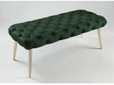 Velvet Upholstered Bench - Hunter Green / Gold