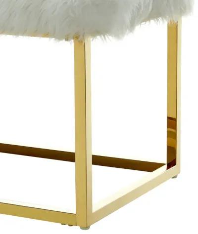 Upholstered Faux Fur Bench - Gold / White