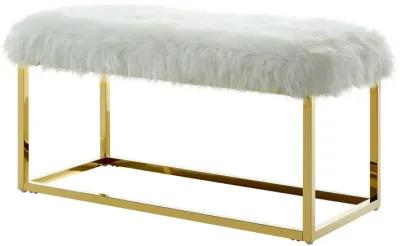 Upholstered Faux Fur Bench - Gold / White