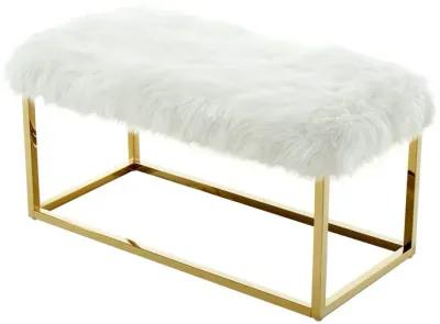 Upholstered Faux Fur Bench - Gold / White