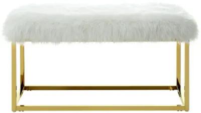 Upholstered Faux Fur Bench - Gold / White