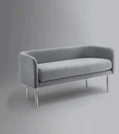 Upholstered Velvet Bench - Silver / Gray