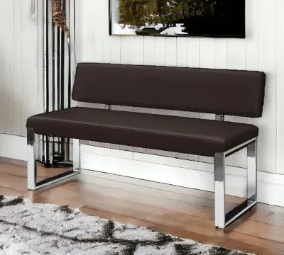 Upholstered Faux Leather Bench - Silver / Brown