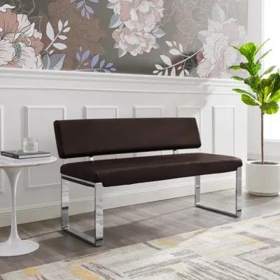 Upholstered Faux Leather Bench - Silver / Brown