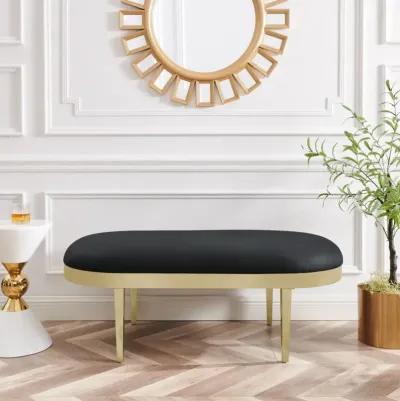 Upholstered Faux Leather Bench - Black / Gold